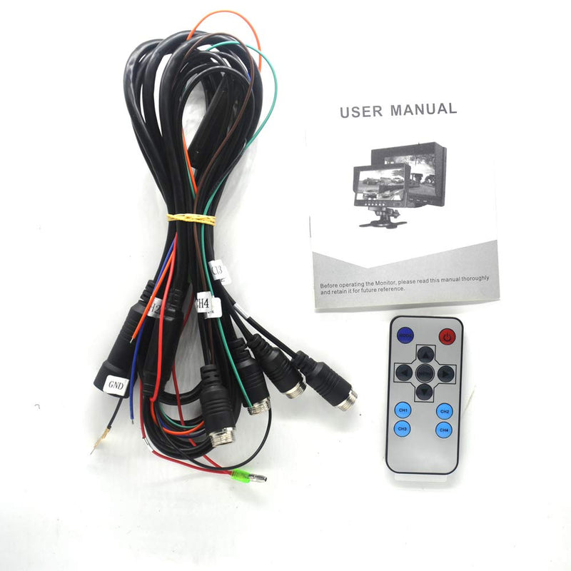 [Australia - AusPower] - Padarsey 7" TFT LCD Car Rearview Quad Split Monitor,Remote Control, 4 Channels RCA Video Inputs(4-PIN Shockproof Connector) - 12V-24V 800×480HD Screen w/Sunshade Anti-Glare 