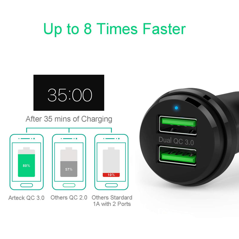[Australia - AusPower] - Car Charger, Arteck 40W 2 Quick Charge 3.0 USB Port Adapter with Dual QC 3.0, Compatible iPhone 13, 13 Pro, 13 Pro Max, 13 Mini, 12, 12 Pro, 11, Xs Xs Xr X 8 7 Plus, iPad, Samsung Galaxy Note And More 