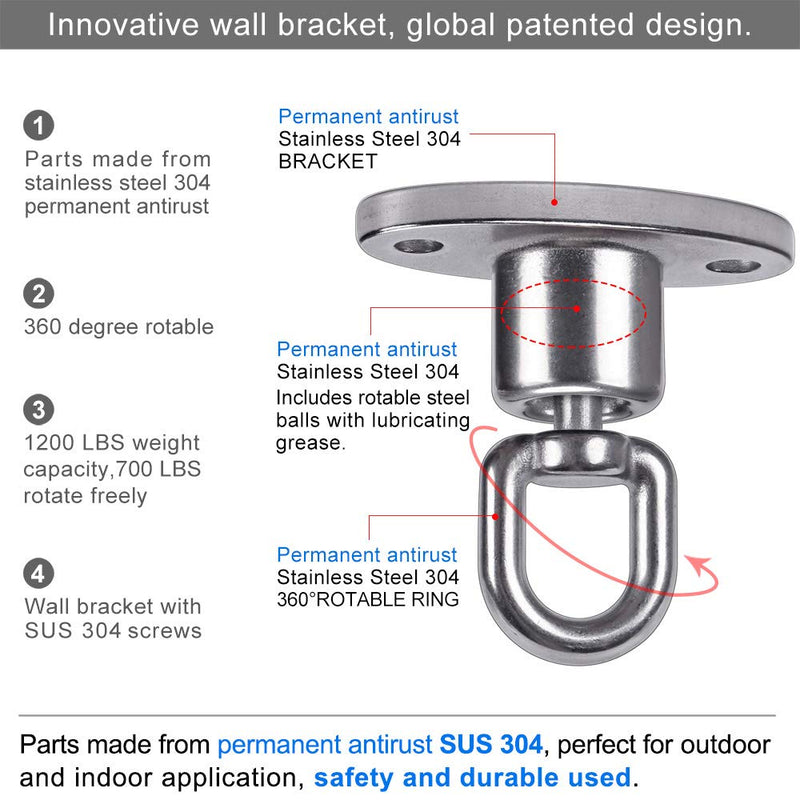 [Australia - AusPower] - SELEWARE Silent Ball Bearing Swing Hangers, Heavy Duty 360° Rotate Swing Swivel Hook for Wooden Playground Yoga Hammock Chair Rope Punching Bag Porch Tire Web Swing Sets, 1200 Capacity 