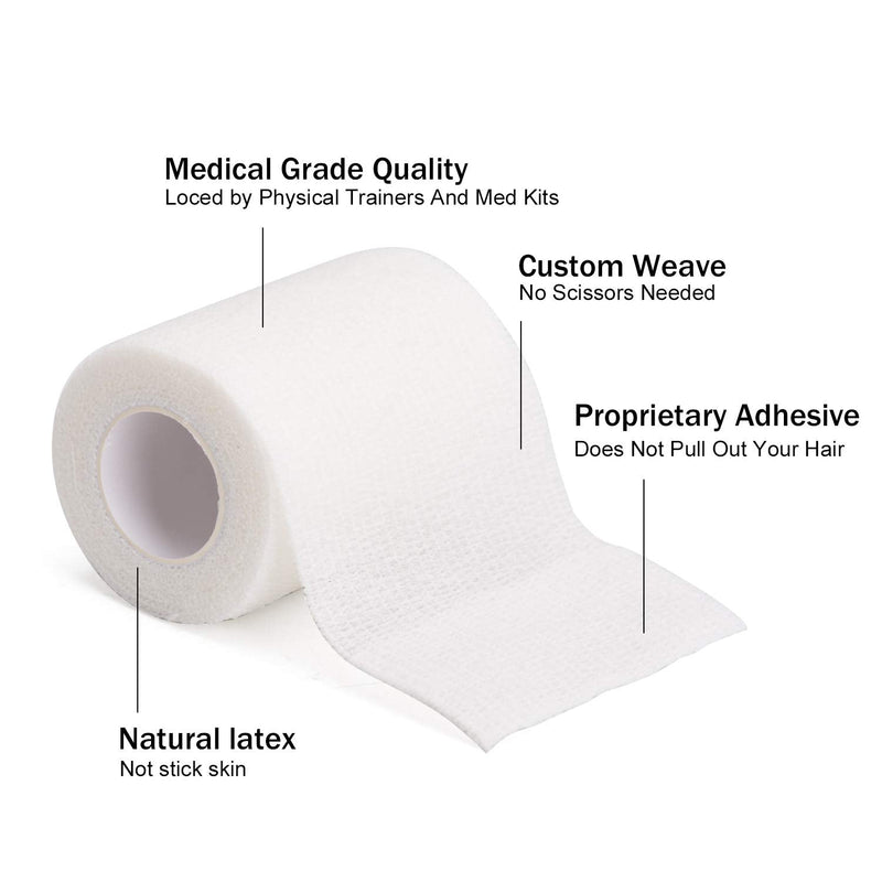 [Australia - AusPower] - TOBWOLF 12PCS Self Adhering Bandage, 3"x5yd / 7.5cmx4.5m Cohesive Elastic Bandage Wrap Gauze Roll, Breathable Sports Tape, Medical Vet Wrap for Wrist Ankle Knee Leg Sprains Swelling - White Pure White 3x180 Inch (Pack of 12) 