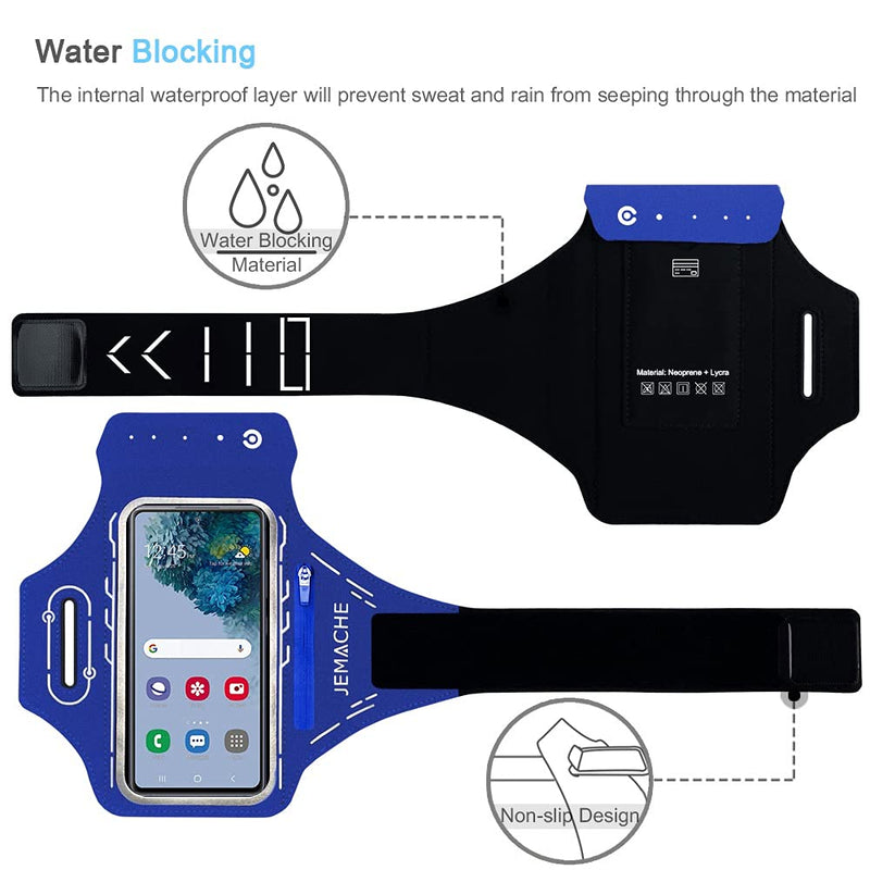 [Australia - AusPower] - JEMACHE Running Armband for Samsung Galaxy S22 Ultra, S21 FE, S20 FE, S22 Plus, S21 Plus, Note 20 Ultra 10 9, Gym Workouts Arm Band with Earbuds Holder (Navy Blue) 6.9" Navy Blue 