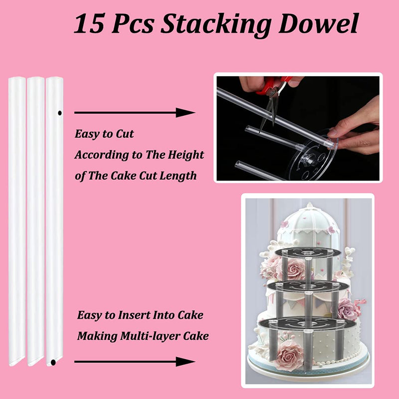 [Australia - AusPower] - KISEER 5 Pieces Cake Separator Plates Stands with 24 Pieces Plastic Cake Dowels Rods and 15 Pieces Clear Cake Sticks Support Stacking for 4 6 8 10 12 Inch Tiered Cakes 