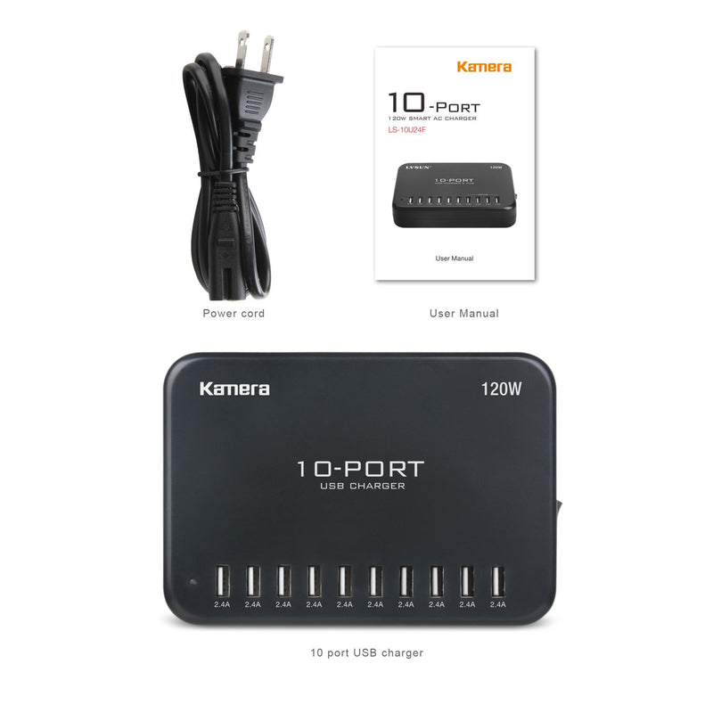 [Australia - AusPower] - USB Charger 10-Port 120W, Multi-Port USB Charging Hub 24A Desktop Power Station for iPhone X/8/7/6S/6 Plus/5S, Ipad Pro/Air2/ Mini, Galaxy S9/S8/S6 Edge 