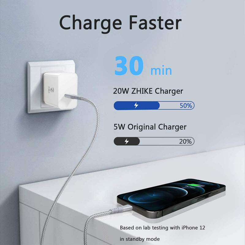 [Australia - AusPower] - USB C 20W Charger,ZHIKE USB C iPhone Charger, PD Charger, Fast Charger Compatible with iPhone 13 12 Series and More (White) 