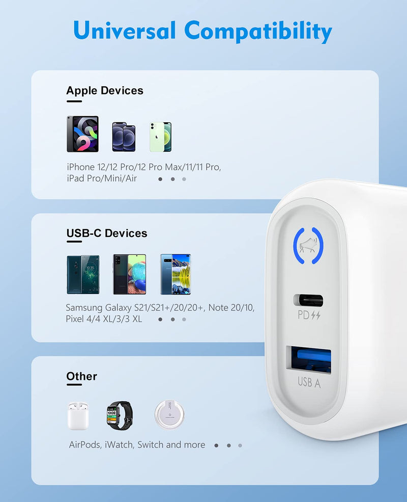 [Australia - AusPower] - iPhone Charger, Amoner Dual Ports 30W USB C Charger for USB C and USB A Port USB C Power Wall Adapter for iPhone Xs/XS Max/SR/iPhone 11/11 pro/iPhone 12/12Pro and More 