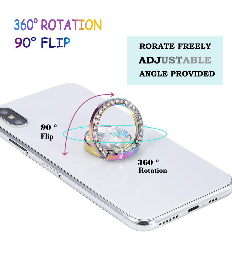 [Australia - AusPower] - lenoup Iridescent Glitter Bling Bling Phone Ring Holder,Sparkle Phone Ring Artificial Diamond Stand,Rhinestone Cell Phone Finger Ring(Rainbow) 