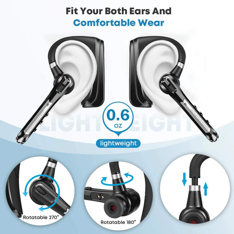 [Australia - AusPower] - [Latest Version ] Bluetooth Headset CVC8.0 Dual Mic Noise Cancelling, HonShoop V5.0 Bluetooth Earpiece Earbud16 Hrs HD Talktime Hands-Free Earphones for Driver Trucker Business Office 