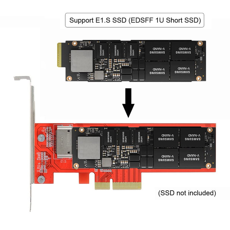 [Australia - AusPower] - Cablecc PCI-E 4X Host Adapter to NVMe Ruler 1U GEN-Z EDSFF Short SSD E1.S Carrier Adapter PCI-E4.0 4X Host 