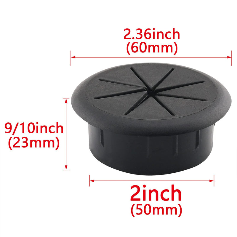 [Australia - AusPower] - HJGarden 2PCS 2-inch Desk Cord Grommets Wire Cable Hole Cover for Office Furniture 50MM Eight-petaled Thread Box, Black 