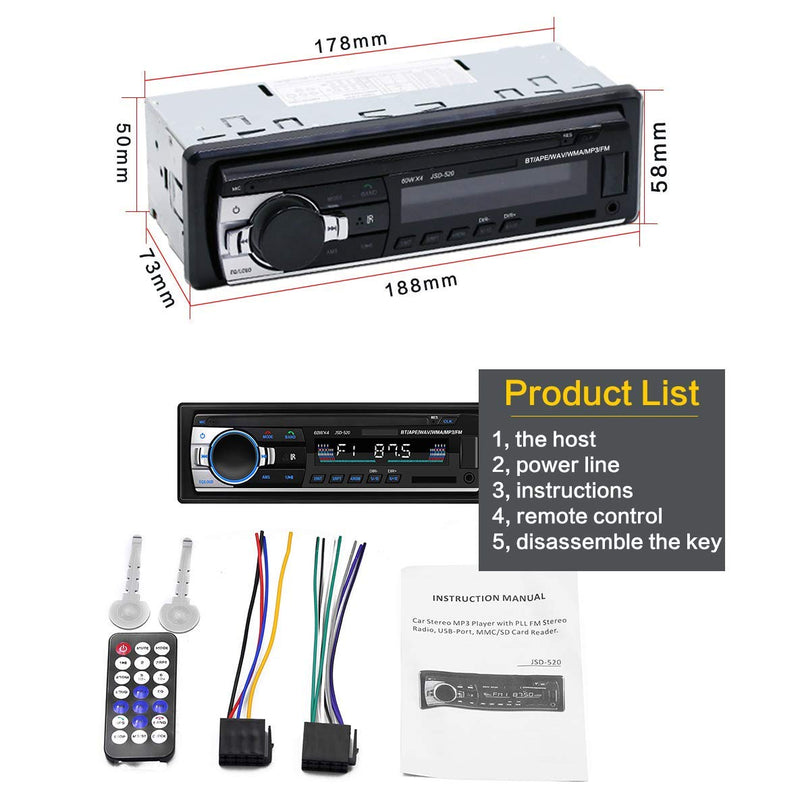 [Australia - AusPower] - Single Din Car Stereo Bluetooth Car Radio Multimedia Car Audio Digital Media Receiver Systems Autoradio Hands-Free Calling,USB Port,SD,AUX-in,FM Radio,Built-in Microphone 