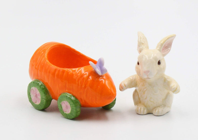 [Australia - AusPower] - Cosmos Gifts Fine Ceramic Bunny Rabbit on Carrot Cart Salt & Pepper Shakers, 4 1/4" L Salt and Pepper Set, Multicolored 