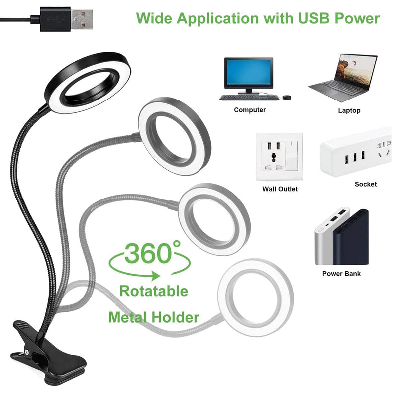 [Australia - AusPower] - Yeegras Clip on Light, Eye Protection Book Light for Reading in Bed, Dimmable Brightness & Adjustable Gooseneck Reading Lamp, Warm/Cool Light with Clamp 