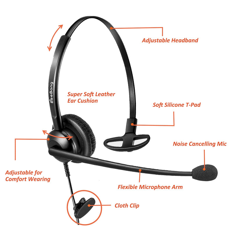 [Australia - AusPower] - Telephone Headset with Mic Mute & Volume Control for Landline Phone, Monaural Call Center Headset with Noise Cancelling Microphone for 6941 7841 7941 7942 7945 7960 7961 7962 7965 8845 8945 