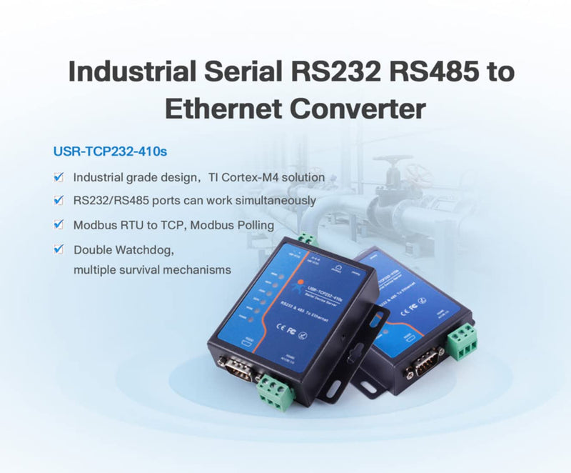 [Australia - AusPower] - USR-TCP232-410S Serial to Ethernet Converter Support Modbus RTU & TCP Terminal Power Supply RS232 RS485 to TCP/IP Module 