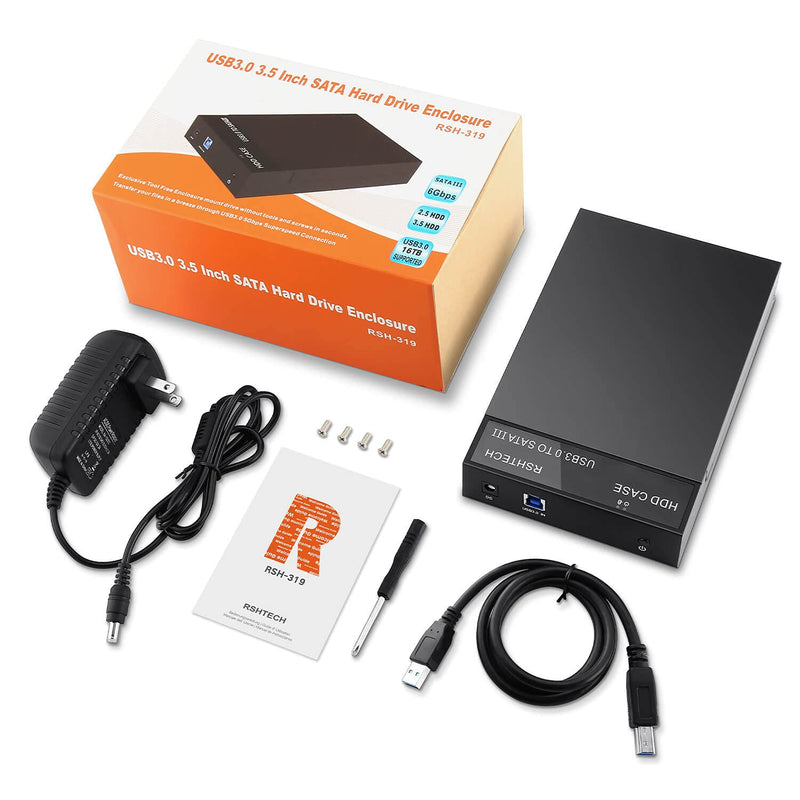 [Australia - AusPower] - Hard Drive Enclosure, RSHTECH USB 3.0 to SATA External Hard Drive Docking Station for 3.5 inch SATA I/II/III HDD SSD Up to 16TB Support UASP (Black) 