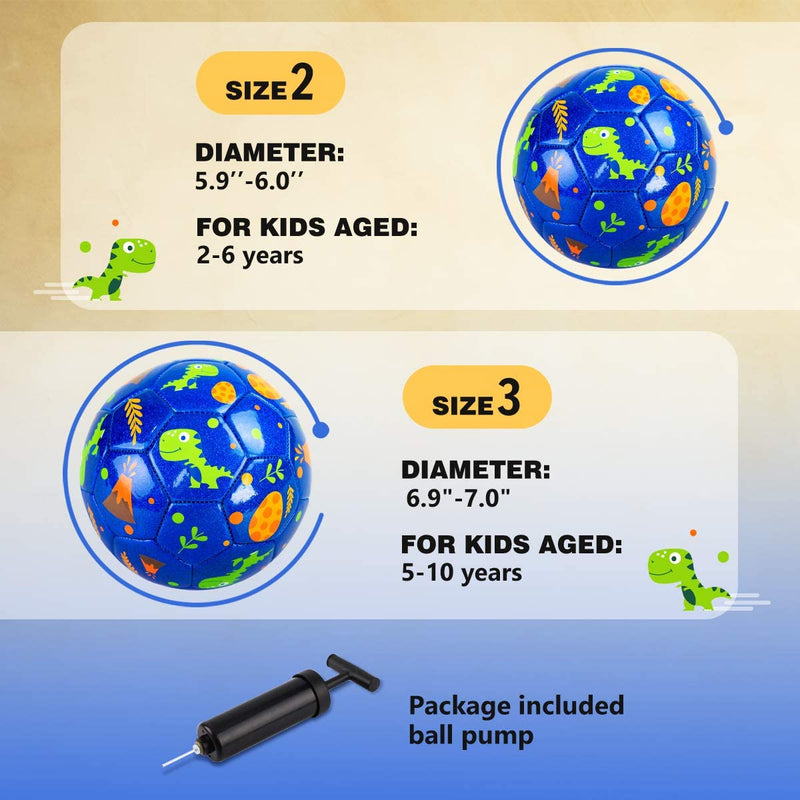 [Australia - AusPower] - Soccer Ball Size2 Size 3 Toddler Soccer Ball Cartoon Ball Baby Soccer Ball for Kids Years 3 4 5 6 7 8 9 10 Indoor Outdoor Blue Dinosaur 