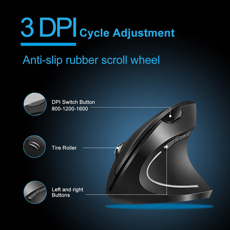 [Australia - AusPower] - Vassink Wireless Mouse Ergonomic Mouse Rechargeable Vertical Optical Mice with USB Receiver, 6 Buttons 2.4GHz Adjustable DPI 800/1200/1600 for PC Computer,Laptop,etc（Black） Black2 