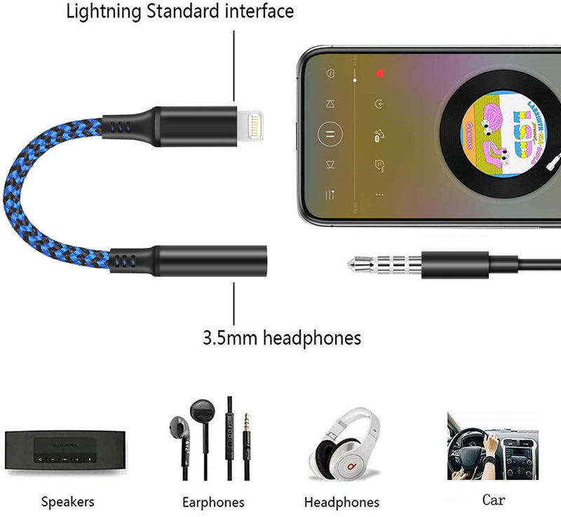 [Australia - AusPower] - Lightning to 3.5mm Adapter, iPhone Headphones Adapter, iPhone Connector Adapter, iPhone Jack Adapter, Mfi Certified Aux Audio iPhone Dongle for iPhone 13/13 Pro/13 Mini/12/12 Pro/12 Mini/11/SE/X XR Blue 