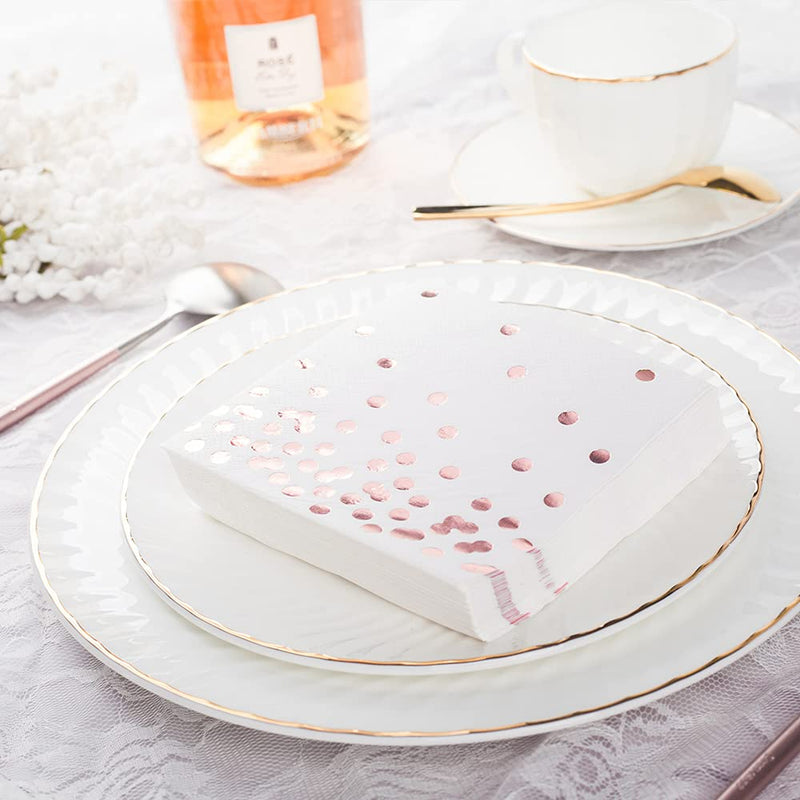 [Australia - AusPower] - 80 Pack of White Paper Cocktail Napkins with Gold Foil Polka Dot Confetti，Polka Dot Party Supplies(5 x 5 in，3-ply) (Rose Gold) Rose Gold 