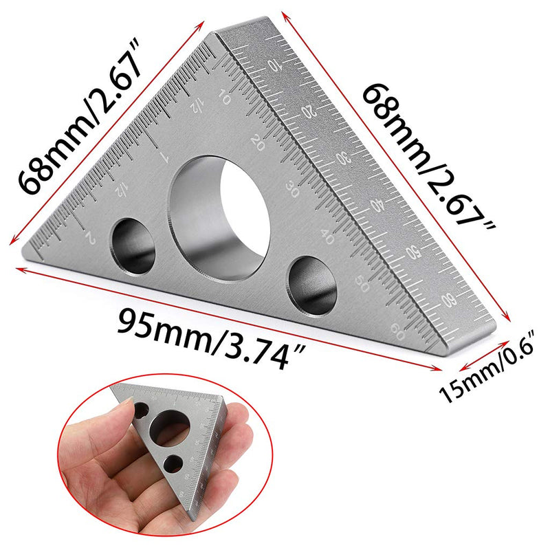 [Australia - AusPower] - OwnMy 45 Degree Aluminum Alloy Angle Ruler, Imperial Metric Scale Rafter Layout Carpenter Square Triangle Ruler Angle Measurement Tool for Woodworking Carpenter Workshop Square Measuring Gauging Tool 
