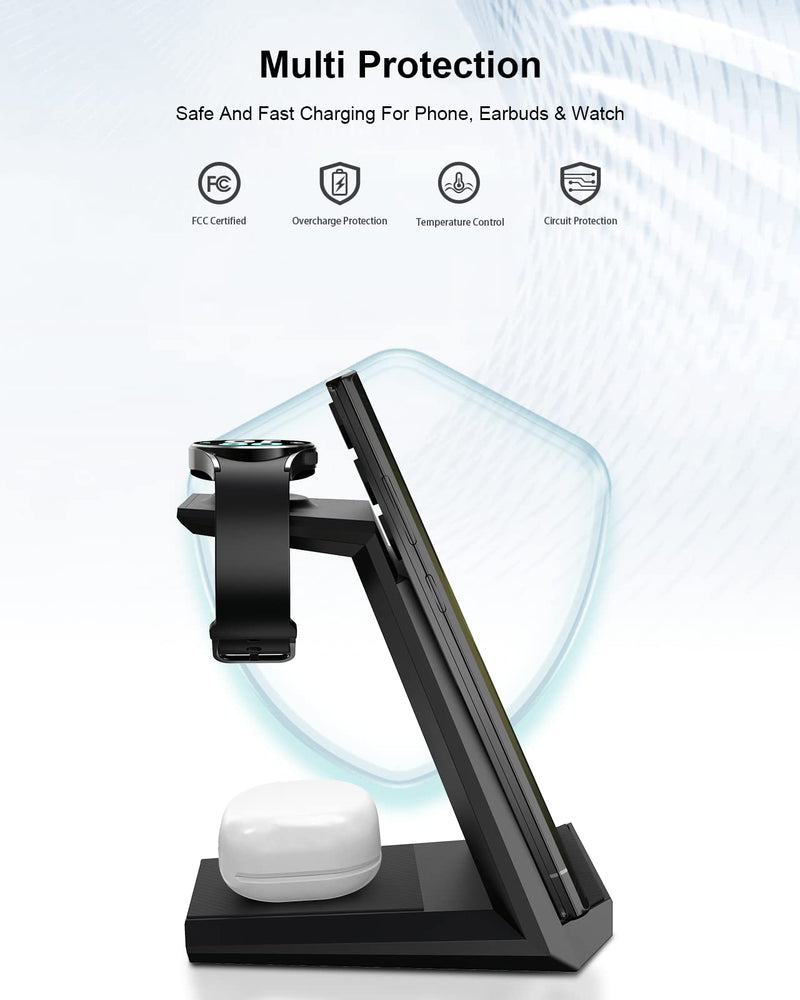 [Australia - AusPower] - Wireless Charger for Samsung - NANAMI 3 in 1 Charging Station for Multiple Devices, Fast Charger Stand Dock for Galaxy S23 Ultra S22 S21 S20 Z Flip Fold 4, Galaxy Watch 5/5 Pro/4/3, Galaxy Buds 2 Pro Black 