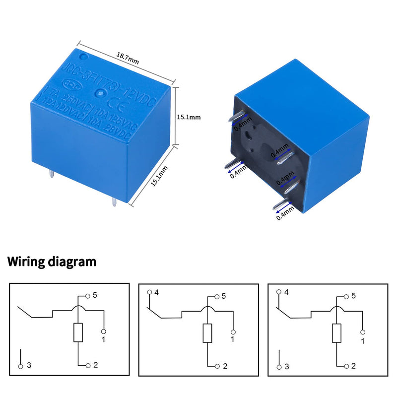 [Australia - AusPower] - Dorhea 12Pcs JQC-3F 12V SPST Power Relay Module PCB Type DC 12 Volt Coil 5 Pins Mini SPST Power Coil Relay Electric Circuit Protection DC Power Relay 