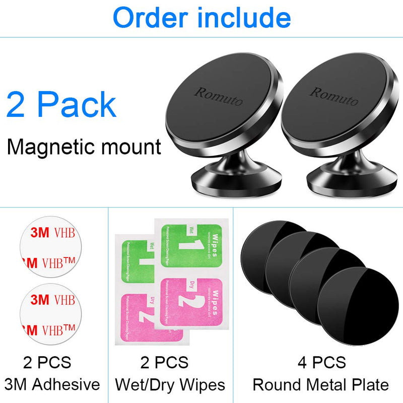 [Australia - AusPower] - [2 Pack] Magnetic Phone Mount for Car [2022 New Version] Strong Magnet / 360° Rotation/Metal Body, Universal Magnetic Car Phone Holder, Stick On Dashboard for All Phone Metallic black 