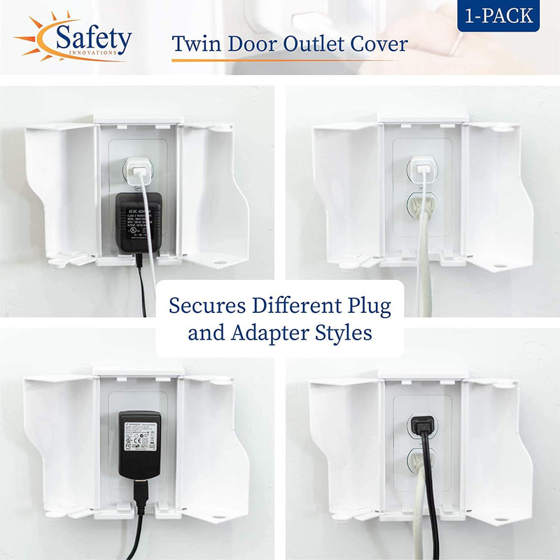 [Australia - AusPower] - Safety Innovations Twin Door Baby Safety Outlet Cover Box for Babyproofing Outlets - More Interior Space for Extra Large Electrical Plugs and Adapters - Easy to Install - Easy to Use, (1-Pack) 