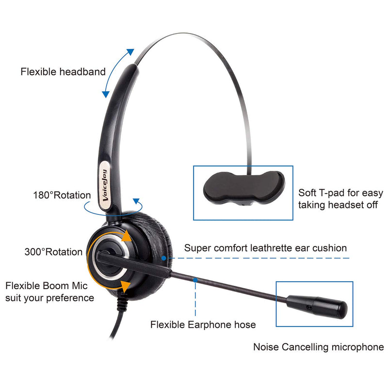 [Australia - AusPower] - VoiceJoy Call Center Noise Cancelling Corded Monaural Headset Headphone with Mic Microphone with USB Plug for Computer and Laptop, Volume Control and Mute Switch,Additional 1 Piece Ear Pad 