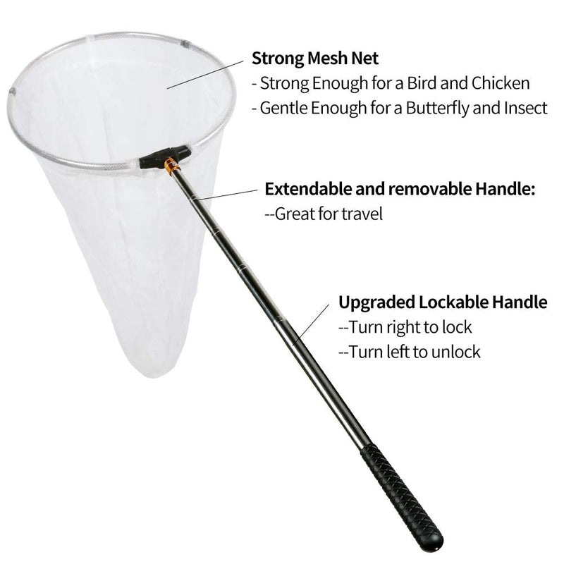 [Australia - AusPower] - RESTCLOUD Insect and Butterfly Net with 12" Ring, 24" Net Depth, Handle Extends to 59 Inches for Adults and Kids (12" Ring, 59" Handle) 12" Ring, 59" Handle 