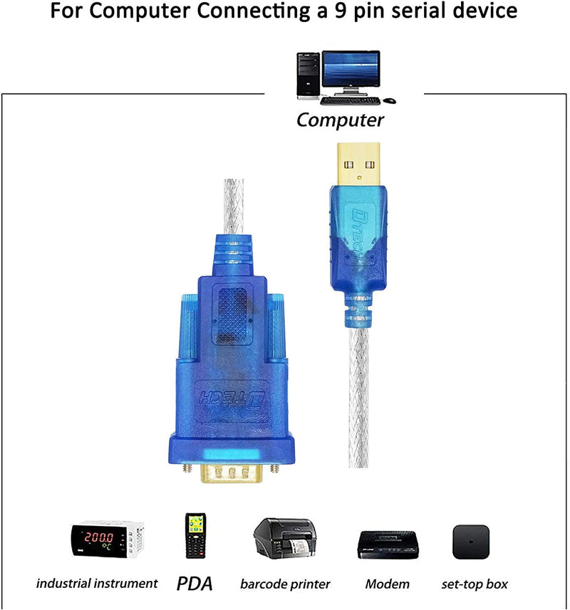 [Australia - AusPower] - DTech USB to Serial Adapter Cable 16 ft DB9 Male RS232 to USB Cord with FTDI Chip Supports Windows 11 10 8 7 Mac Linux (5m) 16ft USB to DB9 serial male cable 