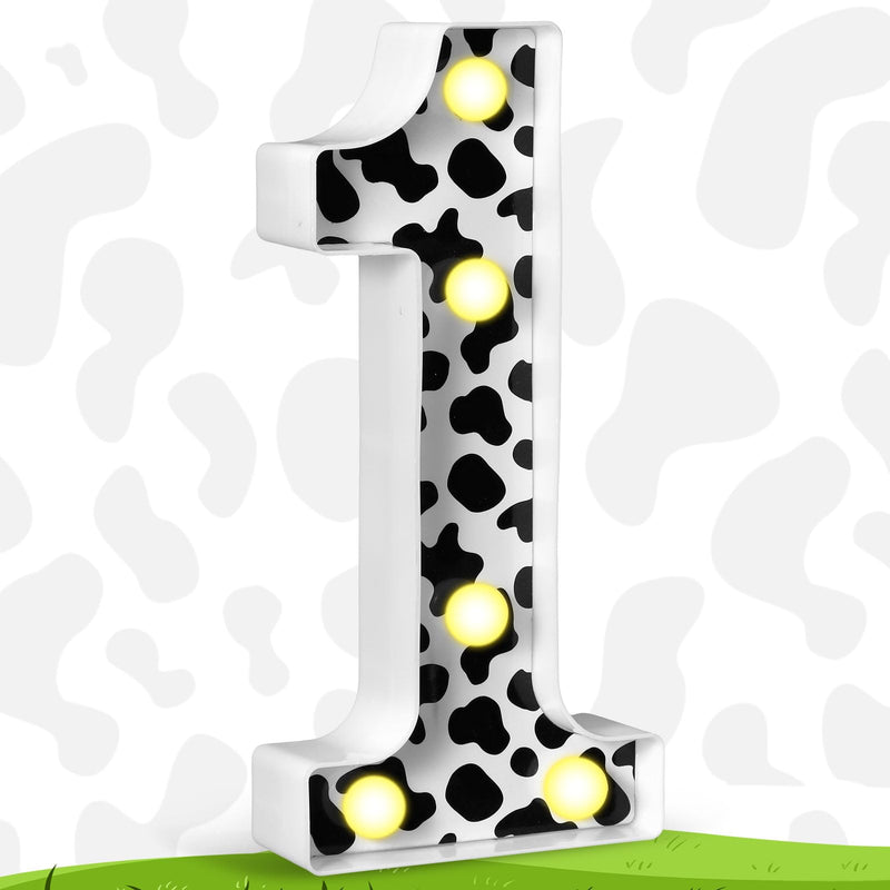 [Australia - AusPower] - VIHOSE Cow Print LED Numbers Birthday Decorations Decorative Light up Number Sign for Party Lighted Numbers Centrepiece for Cowgirl Farm Animal Cow Themed Birthday Party Supplies Home Decor(Number 1) Number 1 