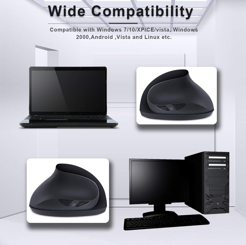 [Australia - AusPower] - Ergonomic Wireless Mouse, Wireless Vertical Mouse 2.4GHz Optical Mice with Adjustable DPI 800/1200/1600 for Small Hands,Black Black 