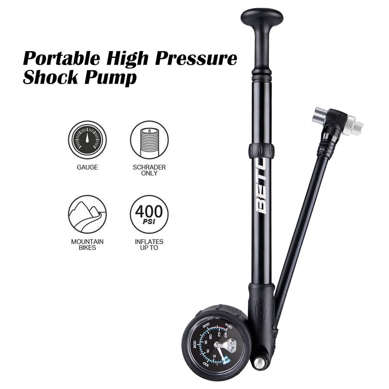 [Australia - AusPower] - BETO High Pressure Shock Pump - (400 PSI Max) MTB Bike Shock Pump for Fork & Rear Suspension with No-Loss Schrader Valve 