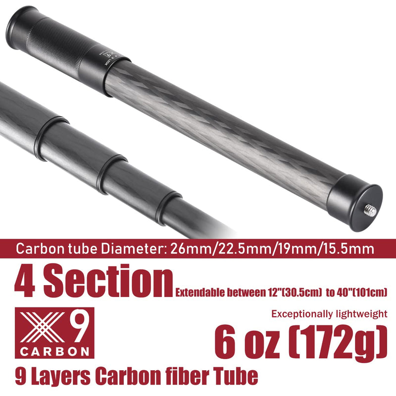 [Australia - AusPower] - Carbon Fiber Extension Pole,Fast Twisting Lock 4 Section Tube,1/4" Screw Mount Compatible with Camera Phone Gimbal Video Stablizer,Lightweight Camera Stick for Photography 