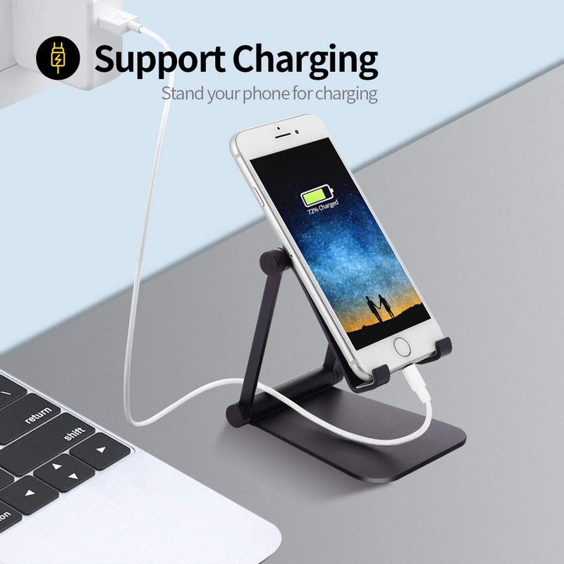 [Australia - AusPower] - Cell Phone Stand, Adjustable Phone Holder,Aluminum Alloy Fully Foldable Dock Cradle for Desktop,Compatible with All Android Smartphone,Mobile Phone 11 Pro XS Max Xr,Switch Tablets 7-10" (Black) 