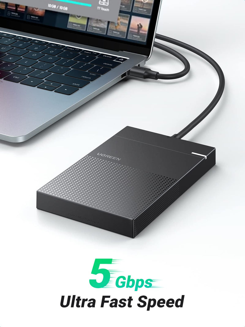 [Australia - AusPower] - UGREEN 2.5 Inch Hard Drive Enclosure Integrate with 1.6FT Cable, Tool-Free SATA to USB 3.0 7mm 9.5mm External SATA SSD HDD Case with UASP, Laptop Computer Hard Disk Enclosure 