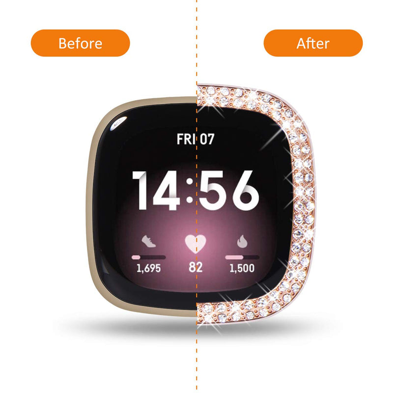 [Australia - AusPower] - Surace Compatible for Fitbit Versa Case, Bling Crystal Diamond Frame Protective Case Compatible for Fitbit Versa Smart Watch (3 Packs, Rose Gold/Pink Gold/Clear (Rose Gold/Pink Gold/Clear) Fibit Versa 