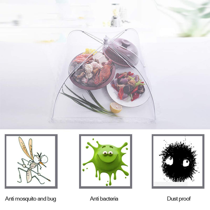 [Australia - AusPower] - FOOEN (6 Pack) Pop-Up Picnic Mesh Food Covers Tent Umbrella for Outdoors and Camping Food Net Cover Keep out Flies Mosquitoes Ideal for Parties Picnics BBQ, Reusable and Collapsible 17 x 17inches 6Pack White 