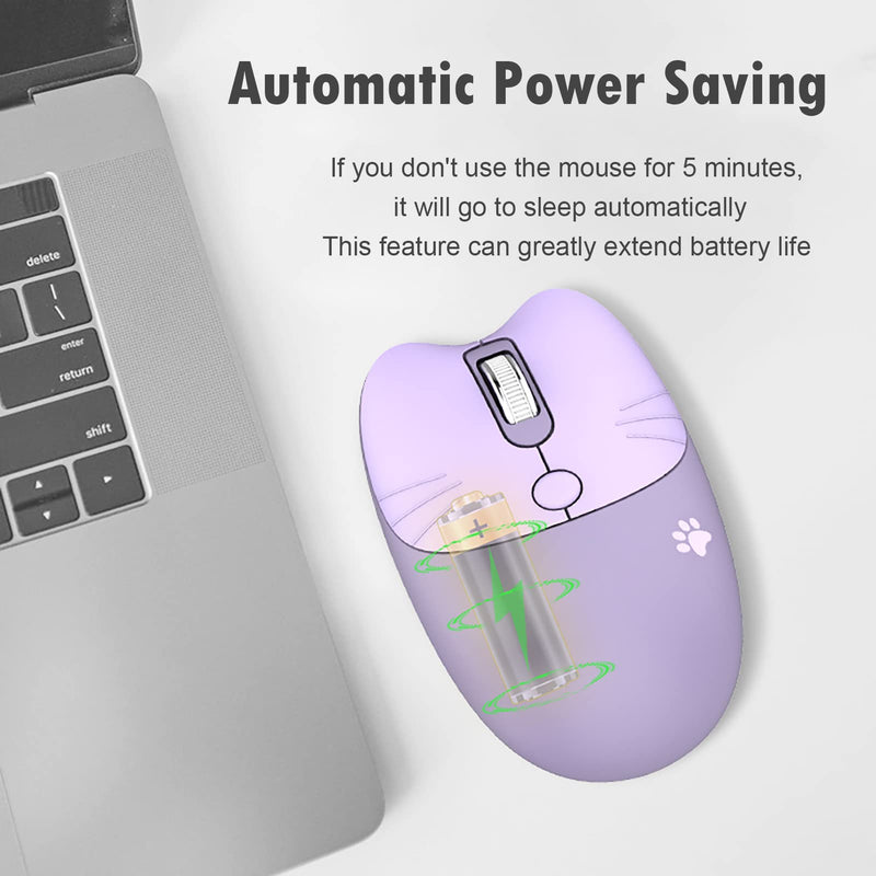 [Australia - AusPower] - Cute Cat Wireless Mouse, Silent Mouse, 2.4G Wireless Mice, Candy Colors, Kawaii Mouse for Girls and Kids (Purple) Purple 