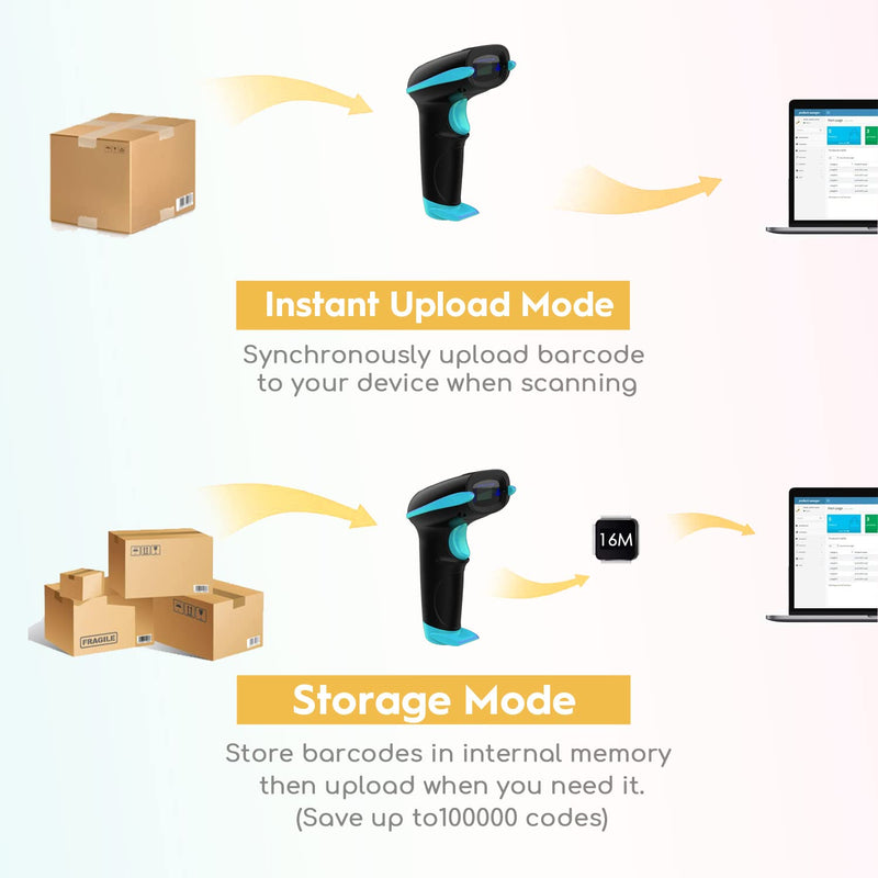 [Australia - AusPower] - NADAMOO Wireless Barcode Scanner 328 Feet Transmission Distance USB Cordless 1D Laser Automatic Barcode Reader Handhold Bar Code Scanner with USB Receiver for Store, Supermarket, Warehouse - Blue 