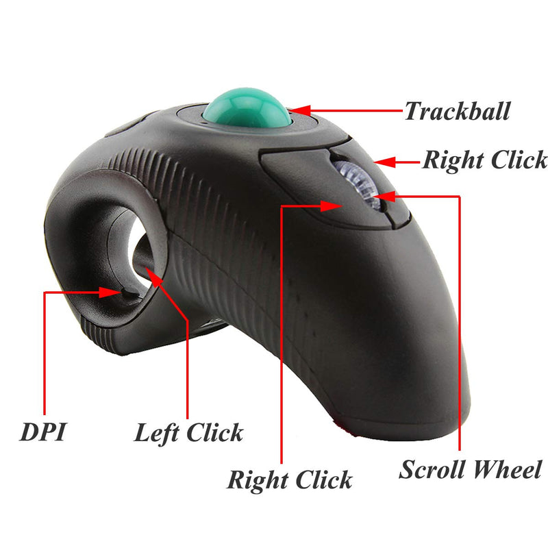 [Australia - AusPower] - EIGIIS 2.4G Ergonomic Trackball Handheld Finger USB Mouse Wireless Optical Travel DPI Mice for PC Laptop Mac Left and Right Handed Black Wireless Green TrackBall 