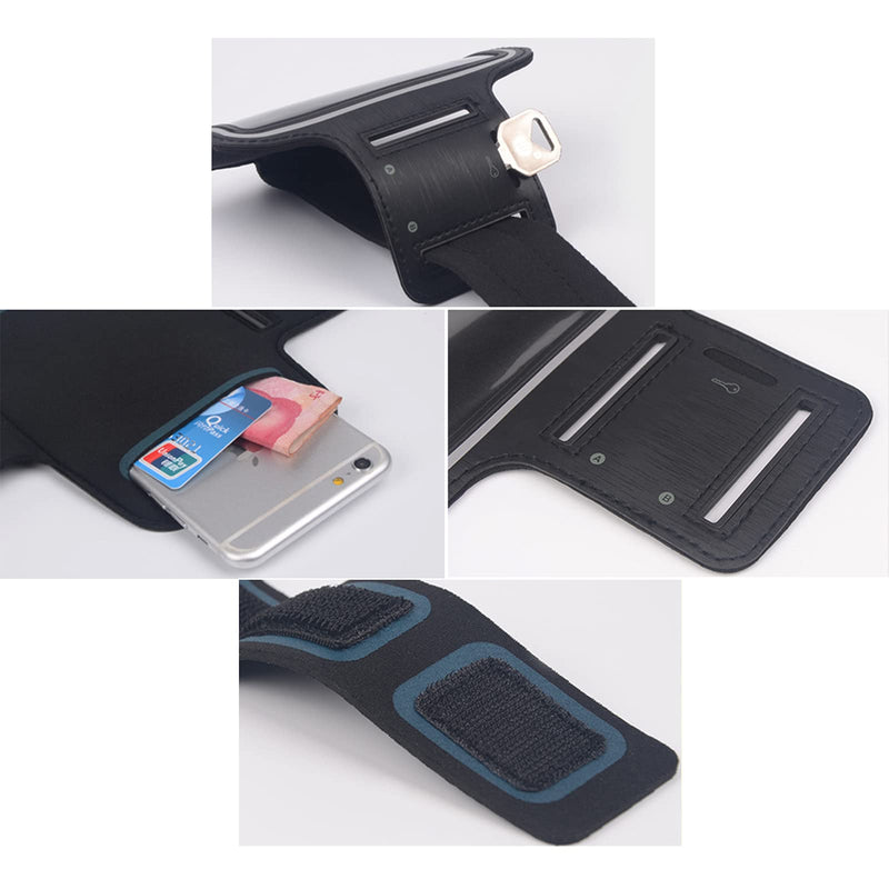 [Australia - AusPower] - Cell Phone Armband Case Suitable for Running Armband a Screen Size of 7 inch and Below with Card Holder, Key Slot, & Earphone Cord Holder. Convenient to Wear in Sports and Work. (Black Blue) 