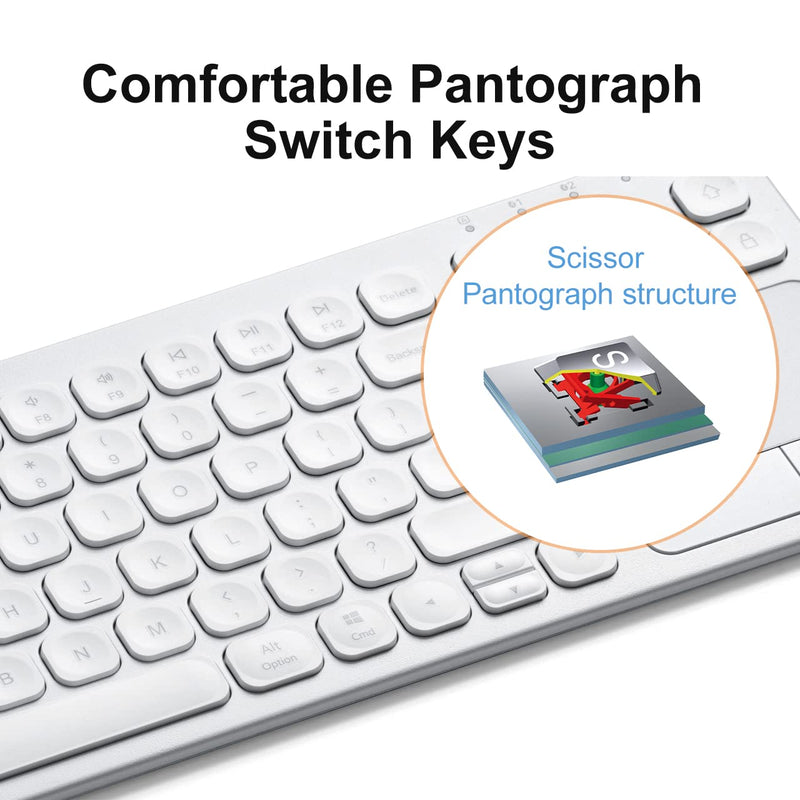 [Australia - AusPower] - SANWA Multi Device Bluetooth Keyboard with Touchpad, Rechargeable Keypad with Trackpad for Laptop Desktop Computer PC iPad/iPhone Tablet, Compatible with MacBook, Windows, Android, iOS, White 