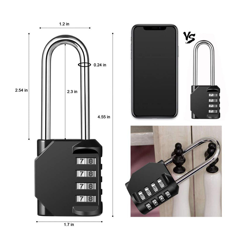 [Australia - AusPower] - Disecu 2.5 Inch Long Shackle Combination Lock 4 Digit Outdoor Waterproof Padlock for School Locker, Gym Locker, Hasp Cabinet, Gate, Fence, Toolbox (Black, 2 Pack) Black 