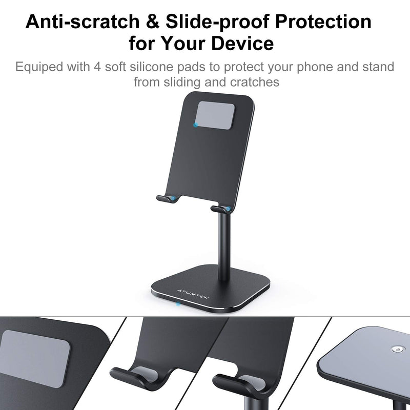 [Australia - AusPower] - ATUMTEK Universal Cell Phone Stand, Aluminium Alloy Adjustable Phone Stand Holder for Desk Compatible with iPhone 12/11 Pro/XS Max/XR/XS/X/8/7 Plus, iPad, Samsung, Tablets and Smartphones - Black 