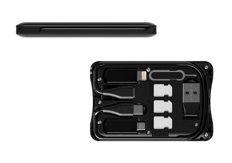 [Australia - AusPower] - Cable Card Box, Universal Charging Cable Adapters,Compact USB-C/USB-A/Micro-USB/Lightning Port,Compact with iPhone and Samsung Devices,Portable Phone Stand,SIM Tools and Nano Card Storage Slot 