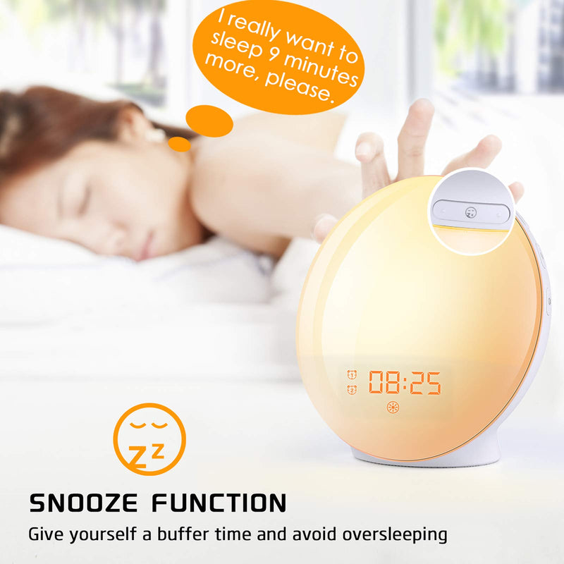 [Australia - AusPower] - Sunrise Alarm Clock Wake Up Light - Light Alarm with Sunrise/Sunset Simulation Dual Alarms and Snooze Function, 7 Colour Atmosphere Lamp, 7 Natural Sounds and FM Radio, Built-in Phone Charging Port 