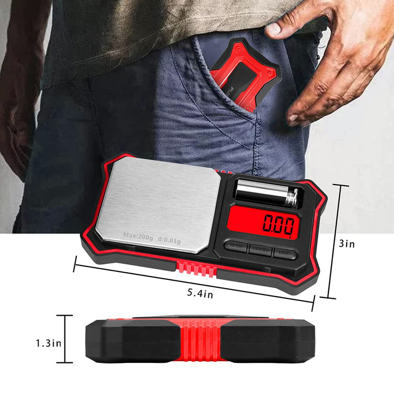 [Australia - AusPower] - Fuzion Digital Pocket Scale, 200g x 0.01g Jewelry Gram Scale, 6 Units Conversion, LCD Back-Lit Display, Use for Jewelry/Medicine/Food/Powder/Herb(Battery Included) Red 