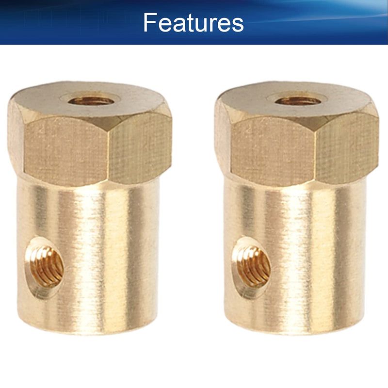 [Australia - AusPower] - Heyiarbeit 2pcs 4mm Motor Flexible Coupling Coupler Connector Brass Hex Shaft Coupling for Car Wheels Tires Shaft Motor Accessories 